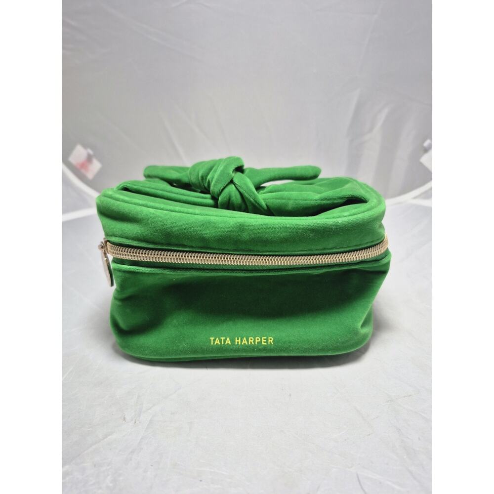 💥 New Tata Harper green velvet cosmetic bag make up bag